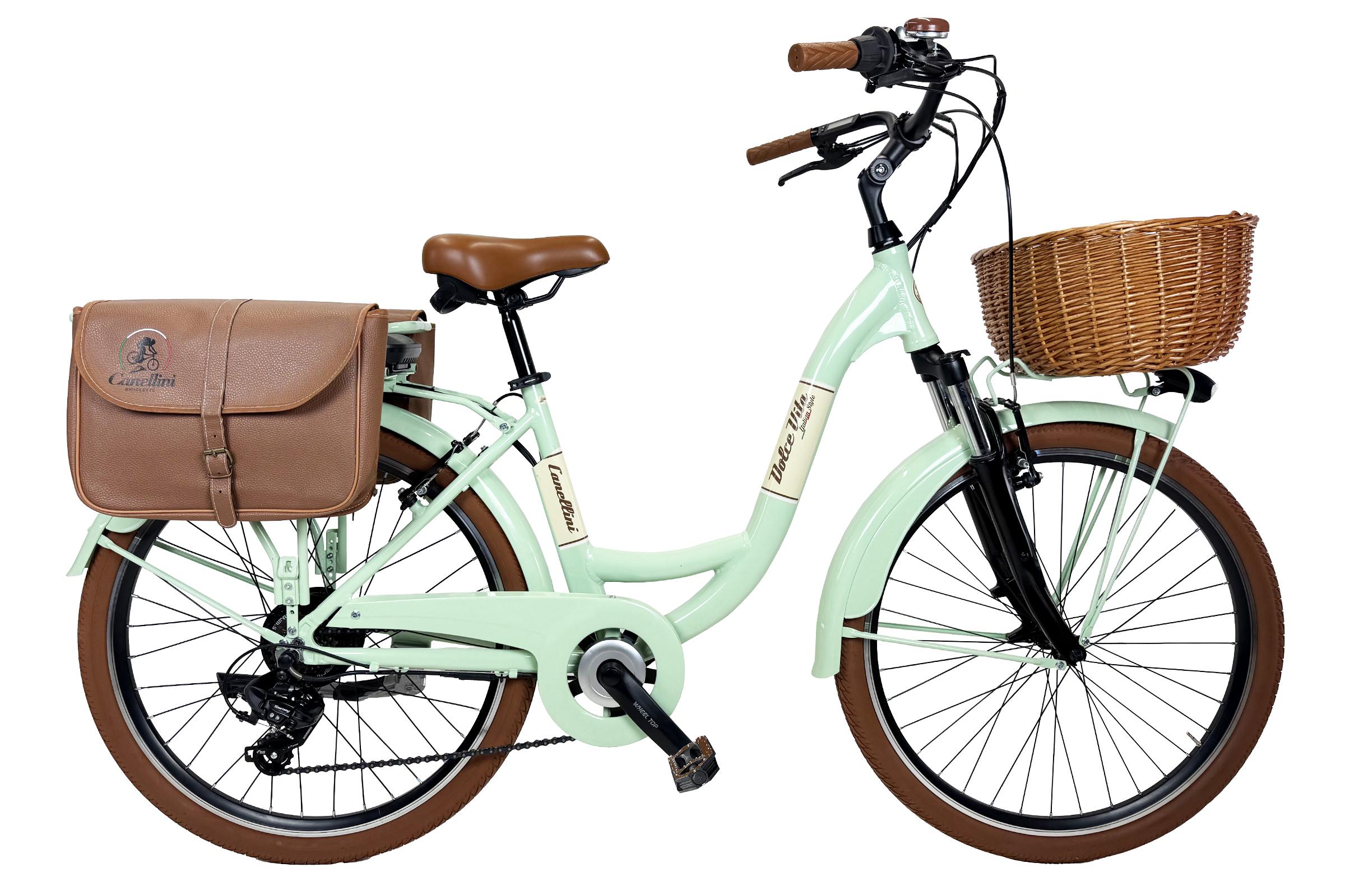 E-bike Venere Dolce Vita 26" mit Korb und Taschen - Hellgrun