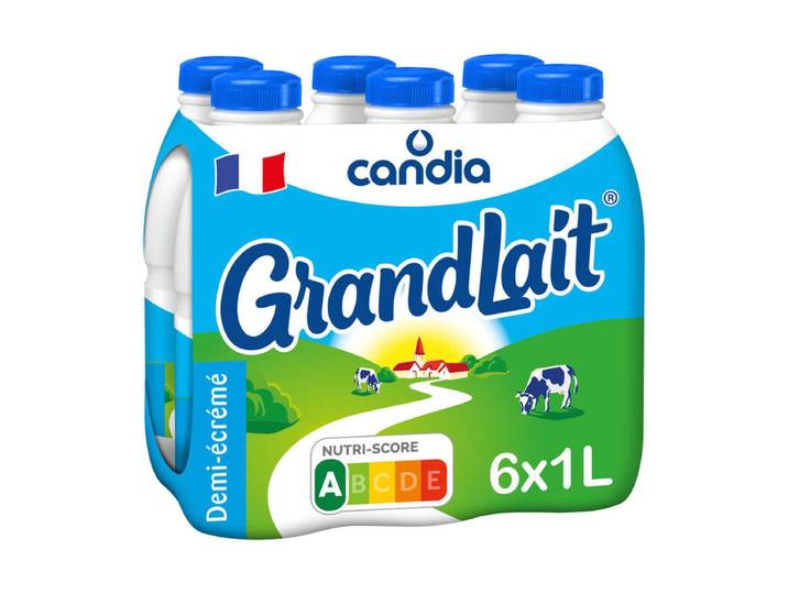 candia GrandLait Lait demi-écrémé UHT Brique 6 x 1 L