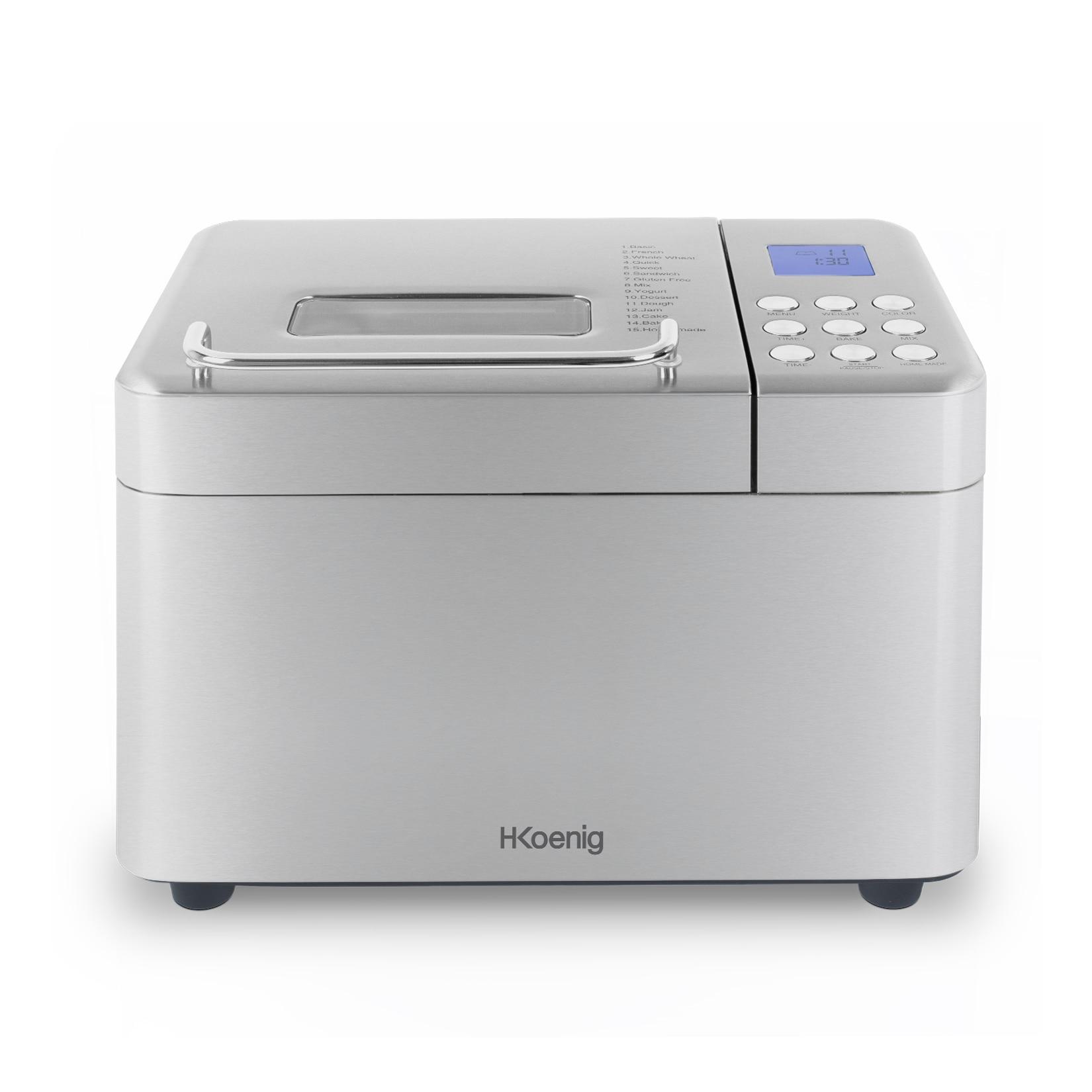 H.Koenig BAKE440 Brotmaschine, 3 Brotgrößen, Startvorwahl/Warmhaltefunktion, abnehmbarer Behälter, antihaftbeschichtet, LCD-Display, 600 W