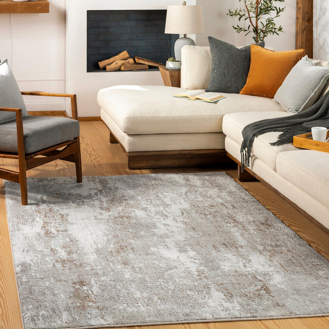 East Urban Home Allegro-Abstract Modern Marble Look Living Dining Bedroom Rug Ivory, Light Gray, Charcoal, Tan, Medium Gray Rectangle 160 x 213 cm