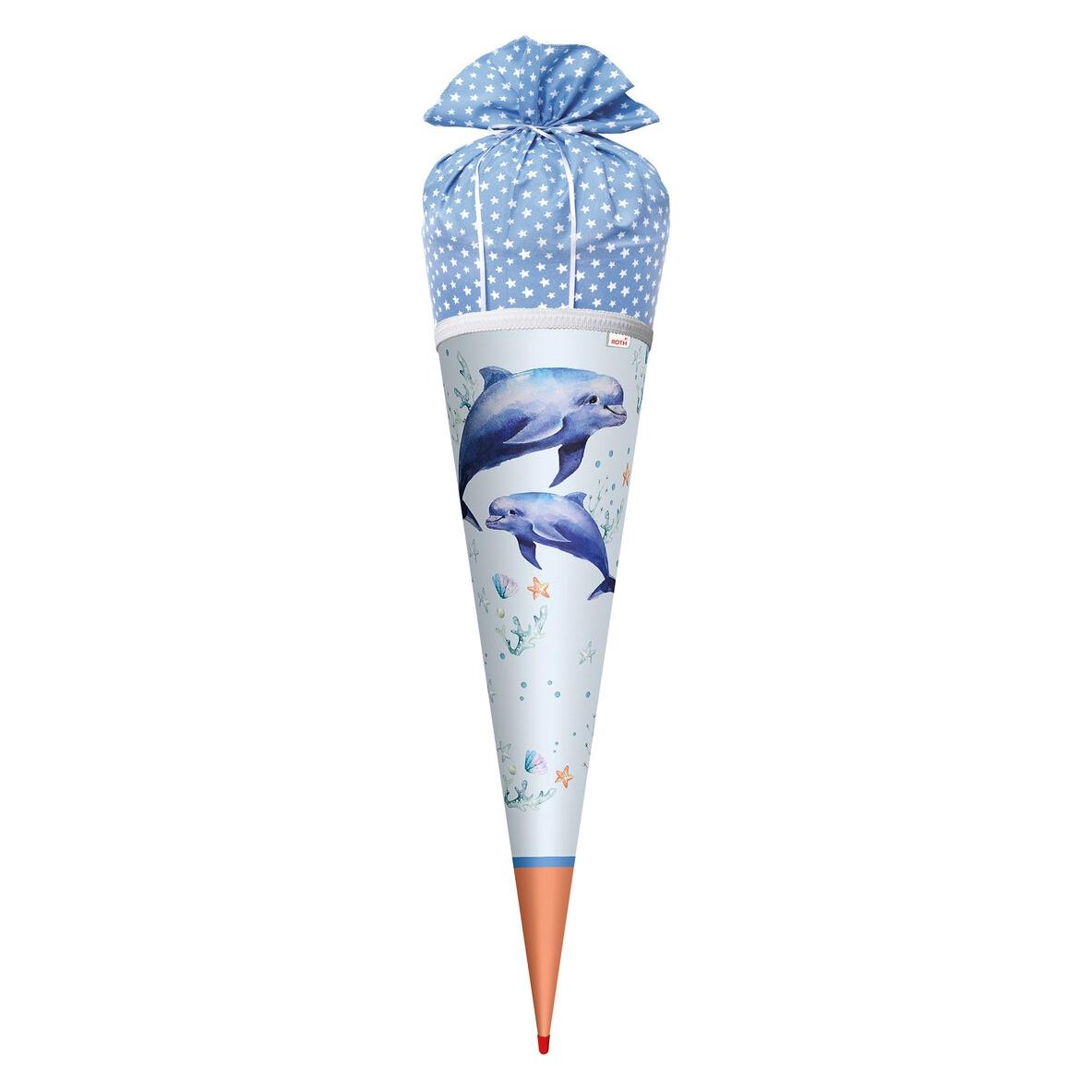 Roth Schultüte Lieblingsstück ""Delfin Duo"", rund, 700 m Stoffverschluss mit Borte, mit stabiler -Spitze (70 cm, 1x) (677494)