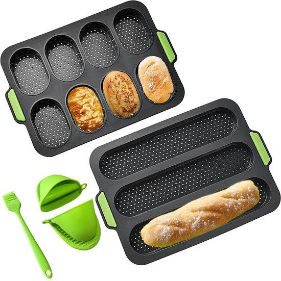 Benza Ibenzoa Baguette-bakvorm van grijs siliconen met isolerende clips en oliepenseel
