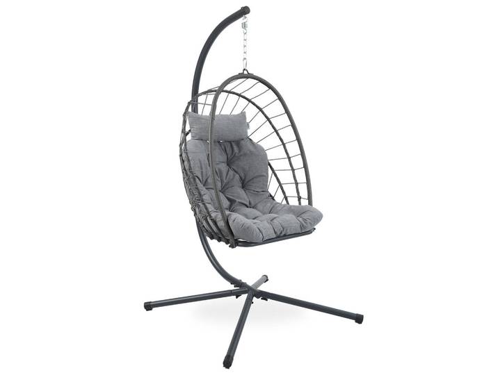 Beautysofa Hängesessel Mykonos mit stabiler Stahlrahmen, 109 cm, Grau, Metall, 109x192x124 cm, Gartenmöbel, Gartenschaukeln, Hängesessel