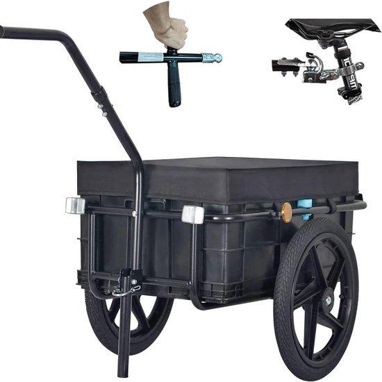 Fahrradanhänger für Transport - Gepäckwagen, Handwagen - Für den Transport großer Lasten - 2-in-1-Funktion - 70 Liter Kasten - Schwarz