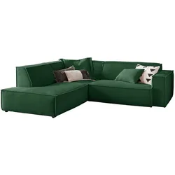 KAWOLA Sofa SAMU Ecksofa Cord smaragd Recamiere links