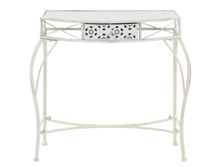 Beistelltisch Französisch Metall Weiß 82x39x76 cm mit Schublade Metallrahmen, Glasplatte, weiß, Schublade, dekorative Details, Wandmontage