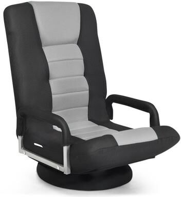 Costway 360-Degree Swivel Gaming Floor Chair with Foldable Adjustable Backrest-Gray