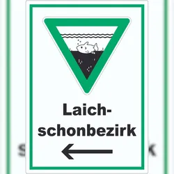HB-Druck Laichschonbezirk Richtungspfeil links Aufkleber A9 (37x52mm)