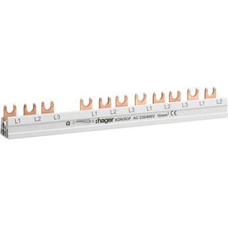 Hager Phasenschiene 3ph 210mm 10qmm 63A Gabel Isoliert f.Gerät_m.N-Leiter