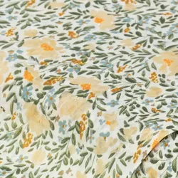Viskose-Blusenstoff "Aquarell Blumen" mit zarten Noppen, weiß-color