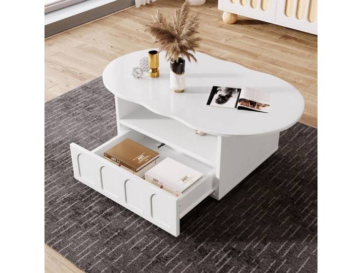 Table basse table basse en forme de nuage - avec tiroirs et compartiments de rangement - pour salon - Blanc