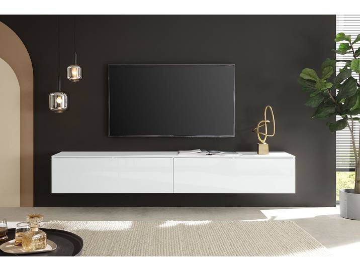 Meuble TV suspendu Gopalli Panneau de particules laqué Blanc 240cm