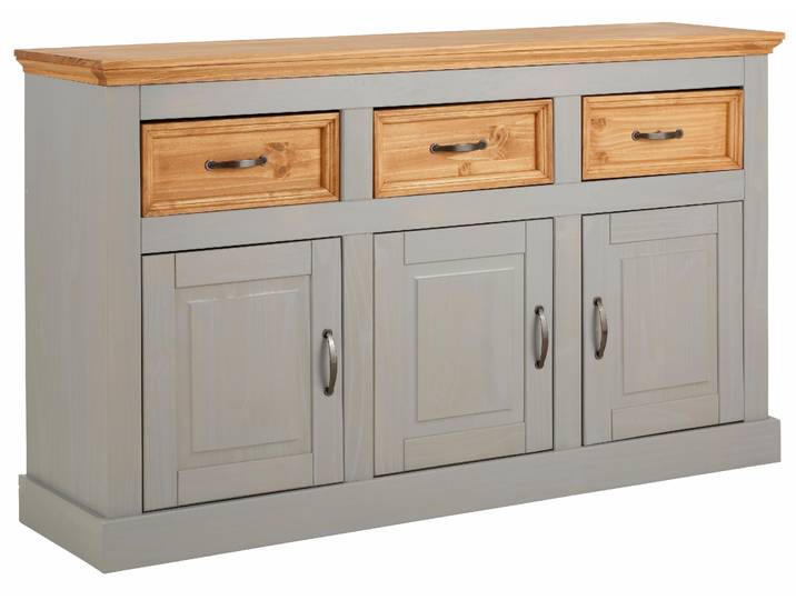 Sideboard GOODPRODUCT Selma , grau (grau, gebeizt), B:145cm H:87cm T:38cm, MDF, Massivholz, Sideboards, Sideboard, Kommode aus massivem Kiefernholz, Breite 145 cm