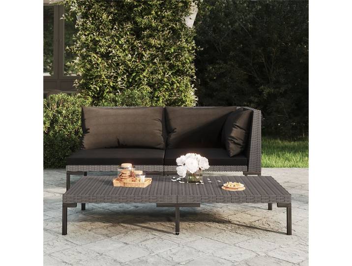 vidaXL Gartensofa mit Kissen Halbrundes Poly Rattan