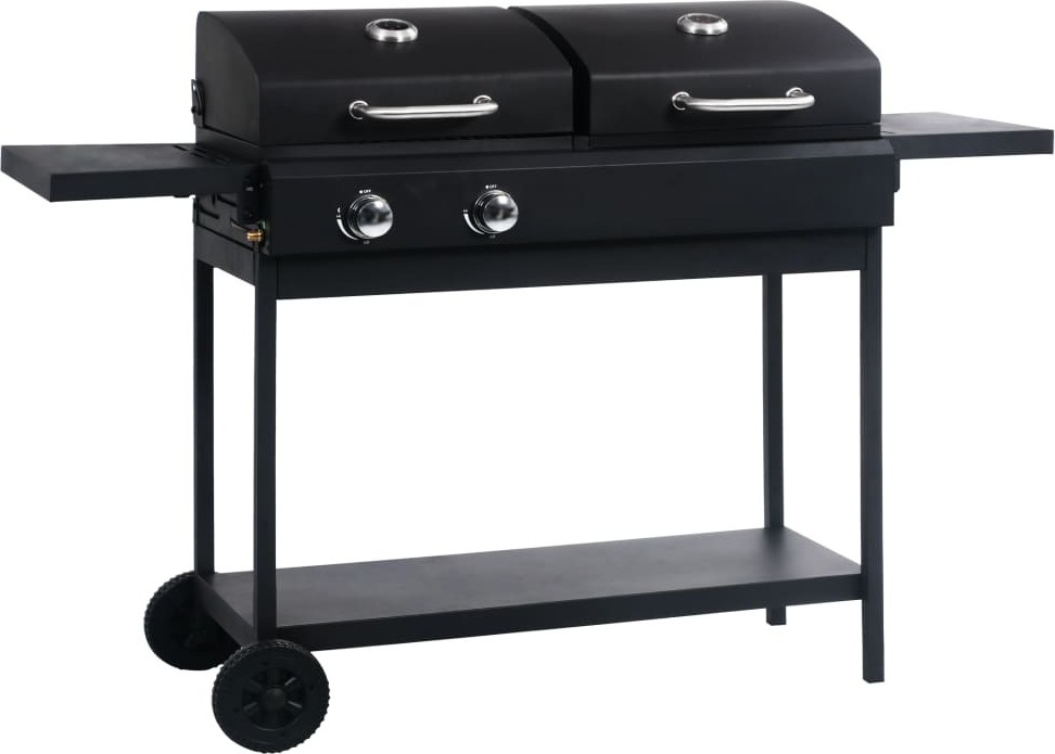 Gas- und Holzkohle-Grill mit 2 Brennern