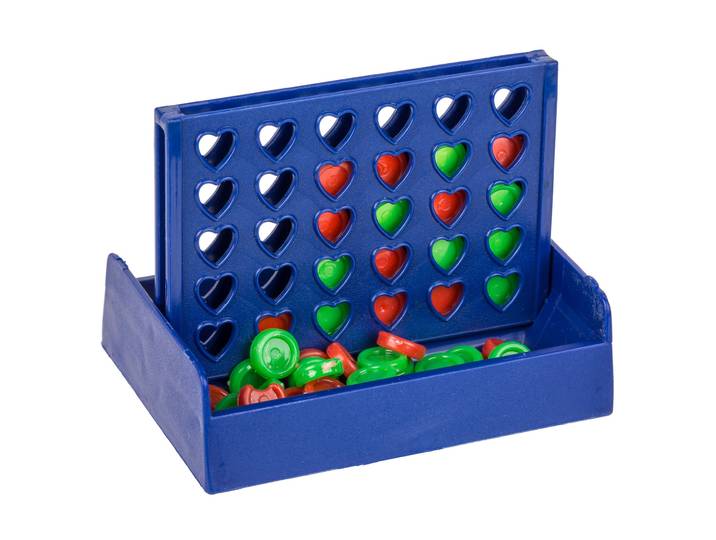 Mini-Tischspiel Vier Gewinnt mit Herzfenstern, 10 x 6 cm