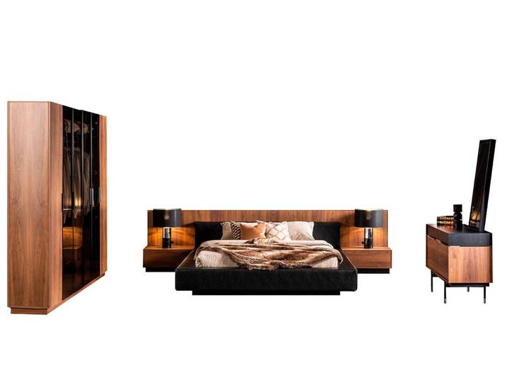 Xlmoebel Komplettschlafzimmer Luxuriöses Schlafzimmer-Set aus hochwertiger Bettwäsche und Decke, (6-tlg., Schlafzimmer set(Bett+2x Nachttishe+Kleiderschrank+Kommode+Spiegel), Hergestellt in Europa