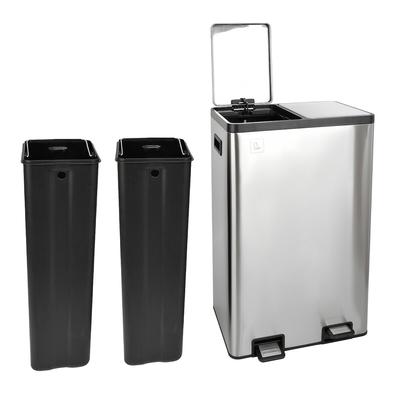 SVITA TMH2X30 Mülleimer 60L Mülltrennsystem 2 Fächer 2x30L Softclose-Deckel Pedal versteckbar Kunststoff Inneneimer Edelstahl