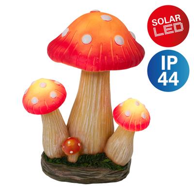 LED Solarleuchte NÄVE "Fungo", bunt, B:12cm H:23cm L:17,7cm, Leuchten, Pilzfigur weiß/rot mit 4 unterschiedlich großen Pilzen, Druckschalter