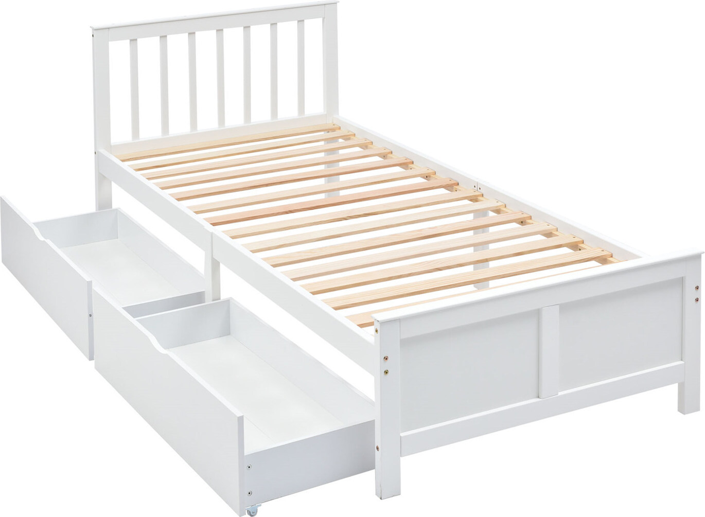 Holzbett,Einzelbett,Kinderbett(weiß,140x200cm)Erwachsenenbett, mit Schubladen zur Aufbewahrung, Rahmen aus Kiefernholz