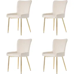 OKWISH Esszimmerstuhl Samt 4er Set Beige+Gold mit Metallbeinen, komfortabler Polsterung und Rückenlehne, vielseitig als Lounge Stuhl nutzbar 85x47x58 cm