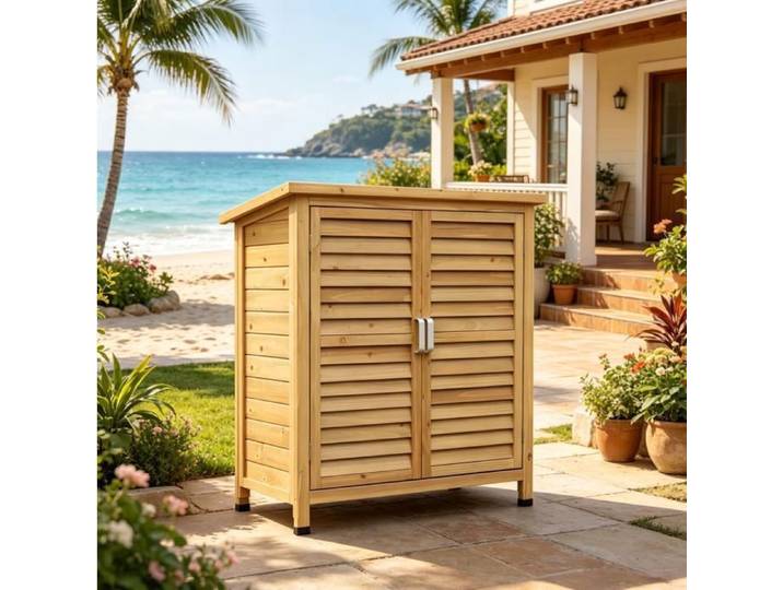 MEUBLIV Armoire de rangement extérieur en bois de sapin 2 portes à persiennes jaune