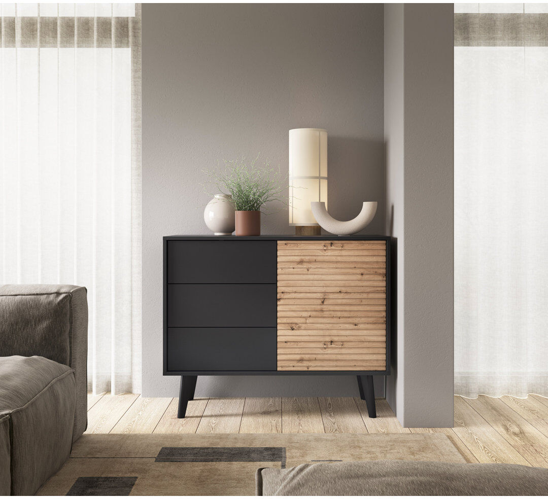 George Oliver Ellaruth 104cm Sideboard Oak Artisan/Black Matte 83cm H X 104cm W X 39cm D