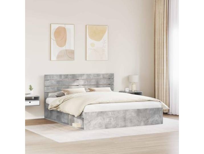SKTQYQO Bettgestell Kiefer massiv Beton 180 x 200 cm Mit Kopfteil, feste Latten, technisches Holz, Kapazität 200 kg, einfache Reinigung