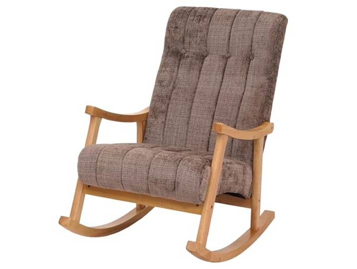 Mendler Schaukelstuhl HWC-K10 Chenille - braun, Gestell Natur Relaxsessel, FSC®, Stoff/Textil, Chenille (465g/m²), Holz