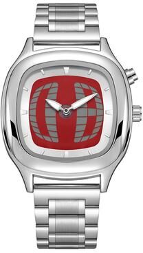 Fashion Sheath Men's Dual Display Watch Retro Futuristic Waterproof Quartz Wristwatch square Silver Red