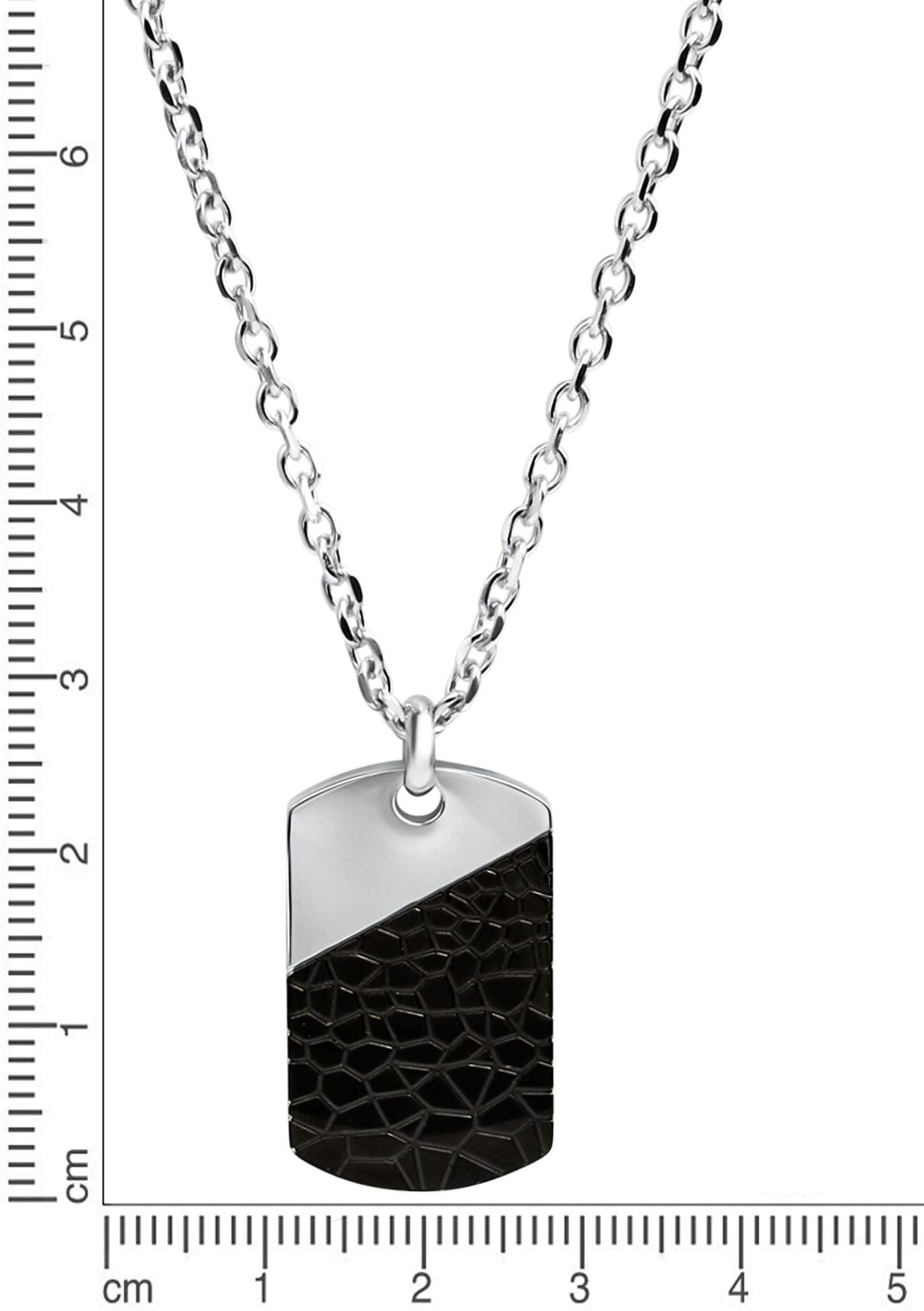 Kette mit Anhänger FIRETTI "Schmuck Geschenk Halskette Dog Tag", schwarz (edelstahlfarben, schwarz), Halsketten, Herren, Edelstahl, L: 55 B: 3mm, Kette mit Anhänger, B:3mm