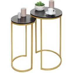 2er-Set Beistelltisch MCW-K46, Kaffeetisch Nachttisch Loungetisch, Marmor-Optik MDF ~ schwarz-gold