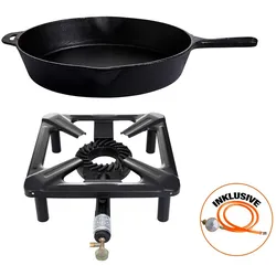 Allgrill Hockerkocher ohne Zündsicherung, Gusspfanne Ø 39 cm, Camping, Freizeit, Profiköche