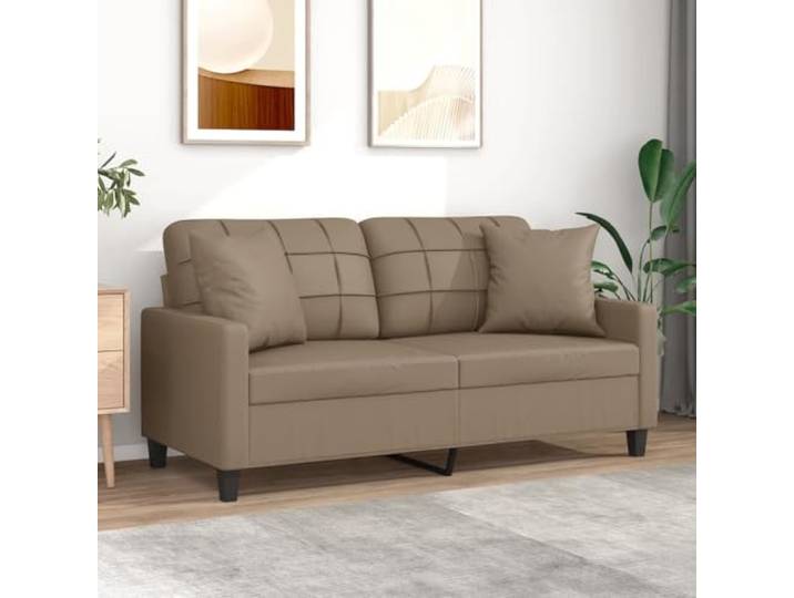 HEFZGDB 2-Sitzer Sofa Cappuccino-Braun 140 cm Kunstleder Modernes Design mit Zierkissen, Langlebiges Kunstleder Schmutzabweisend Einfache Reinigung, Robustes Metallgestell Stabile