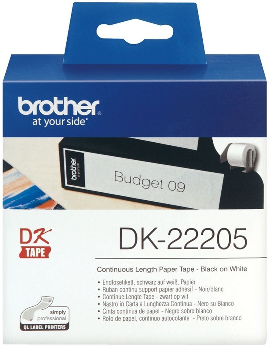 Brother DK-22205 Continuous Length Paper Label Tape 62mm x 30.48m - Black on White
