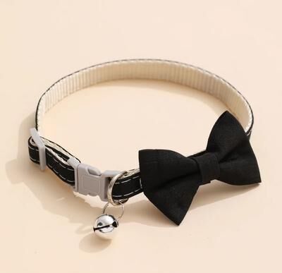 Inspire Select Cute Bow Bell Cat Collar Adjustable Small Cat & Dog Collar With Safety Bell black 8.712.6 In