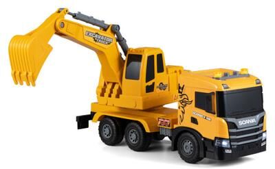 Costway Kids Excavator Truck Toy with Adjustable Arm and Rotating Cab Licensed Scania-Yellow