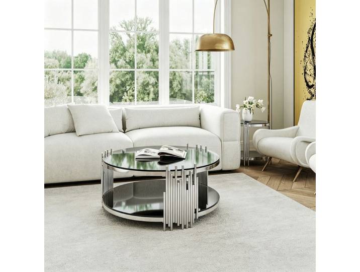 Bladez - Table basse brillante de 80 cm - Table d'appoint ronde - Table basse - Coloris noir et argent