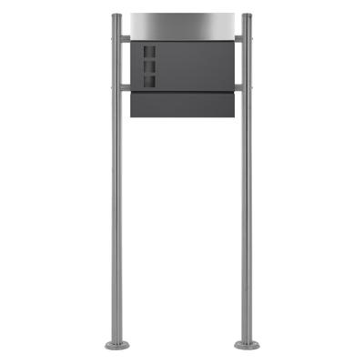 ECD Germany Briefkasten Anthrazit-Silber aus Stahl mit Ständer zwei Beine rund Silber aus Edelstahl, Postkasten Mailbox Briefkastenständer Pfost