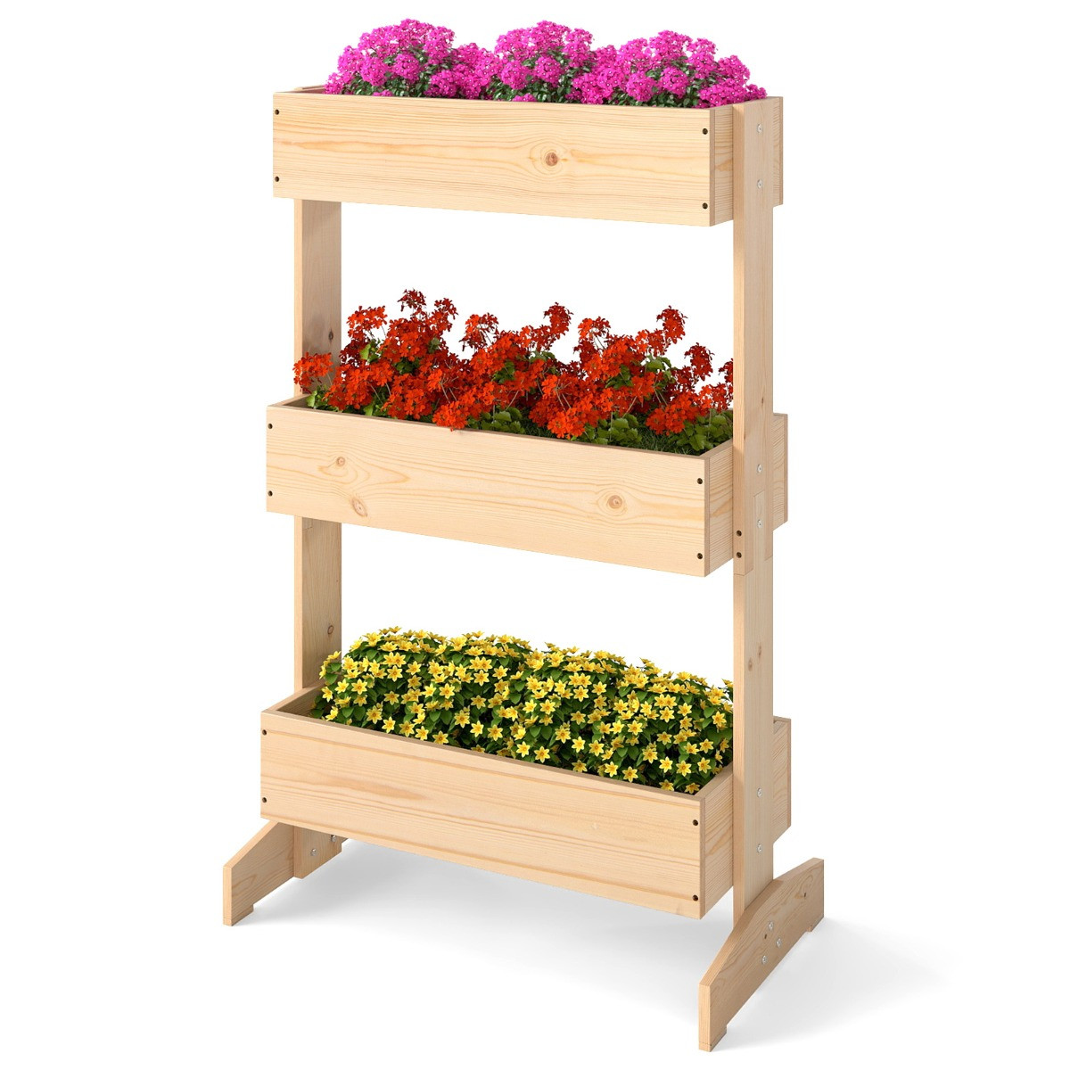 Costway 3-laags verhoogde houten plantenbak voor groenten en bloemen