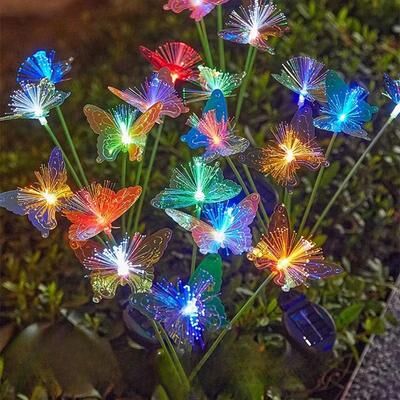 Inspired Finds Solar Powered Butterfly Fiber Optic Garden Light With 6 Heads warm