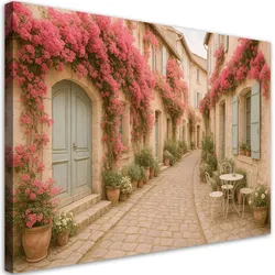 LEINWANDBILD Italienische Straße mit Blumen Shabby Chic 120x80cm