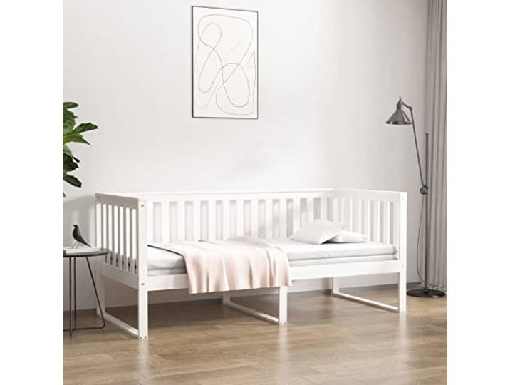Massives Kiefernholz Multifunktional als Sofa und Bett 100x200 cm Weiß Tagesbett ohne Matratze Weiß Massivholz Kiefer 100x200 cm Gästebett Sofa Schlafsofa Einzelbett mit Lattenrost für Wohnzimmer