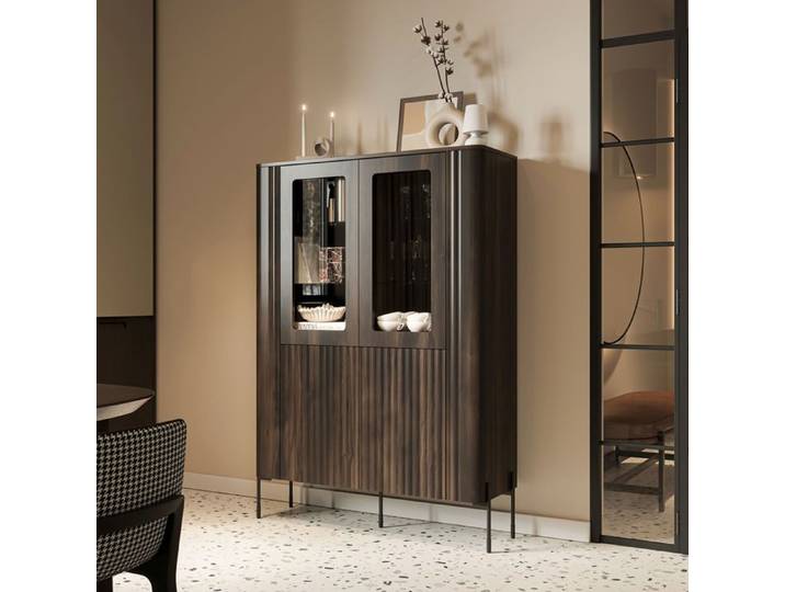 Vitrine Cimino Dmora en bois noble marron noyer 110x40x160h cm