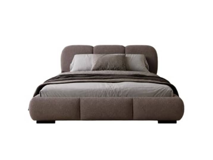 Chilly. Möbel Design Bett Savona - Komfort Polsterbett mit weicher Form und Stauraum - 140x200 cm - Metallrahmen - Bouclé Braun