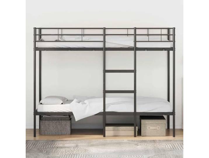 KTHLBRH Etagenbett, Schwarz, Stahl, 75 x 190 cm Robuste Metallstruktur, atmungsaktive Netzbasis, integrierte Leiter, Sizza-Geländer