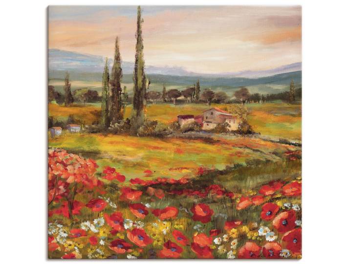 Leinwandbild ARTLAND Mohnblumen und Zypressen , braun (farbe bild(er): braun), B:40cm H:40cm, Bilder, Leinwandbild, auf Holzrahmen gespannt