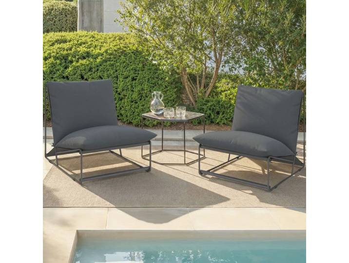 IDMARKET Lot de 2 fauteuils de jardin NAPOLI gris coussins gris anthracite
