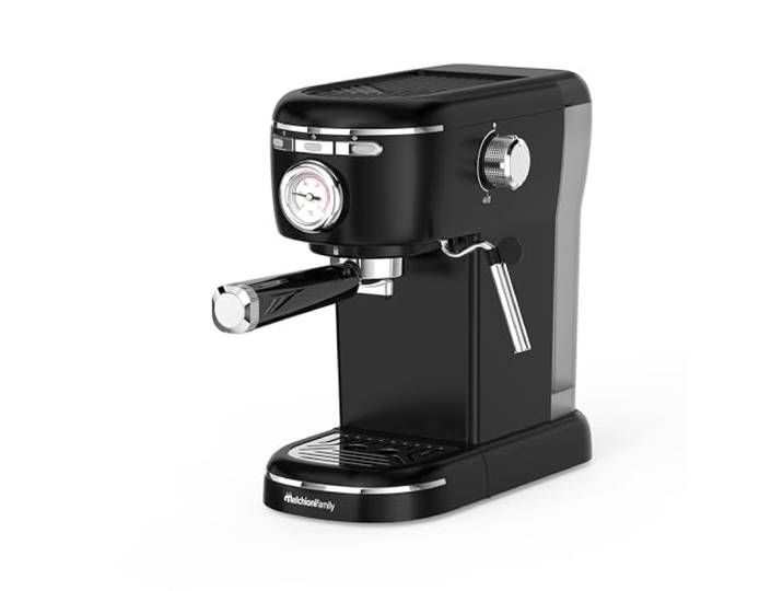 Aromatica Plus Espresso Kaffeemaschine 3 in 1 Kompatibel mit E.S.E.-Pads, Kapseln und Kaffeepulver 15 Bar, 1,2L Wassertank, Manueller Milchaufschäumer für Cappuccino, Schwarz