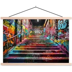 POSTER MIT MAGNETLEISTEN Treppe - Graffiti - Farben - Kunst Wandbilder 60x40 cm
